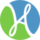 Rundes Logo in hellen Grün- und Blautönen, das aus den "A" und "H", den Anfangsbuchstaben von Hildesheim Alternativ zusammengesetzt ist.